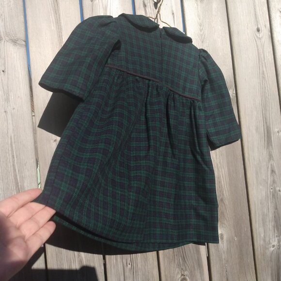 Vintage Baby Dress Dark Blue Green Plaid Toddler Christmas Old Fashioned - Picture 12 of 16